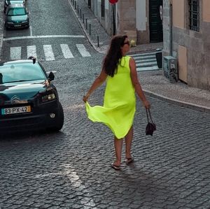BCBGMAXAZRIA Neon Green/Yellow Asymmetrical Dress